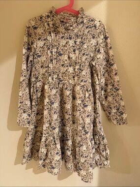 Bonpoint Cream Dress with Blue Floral Print